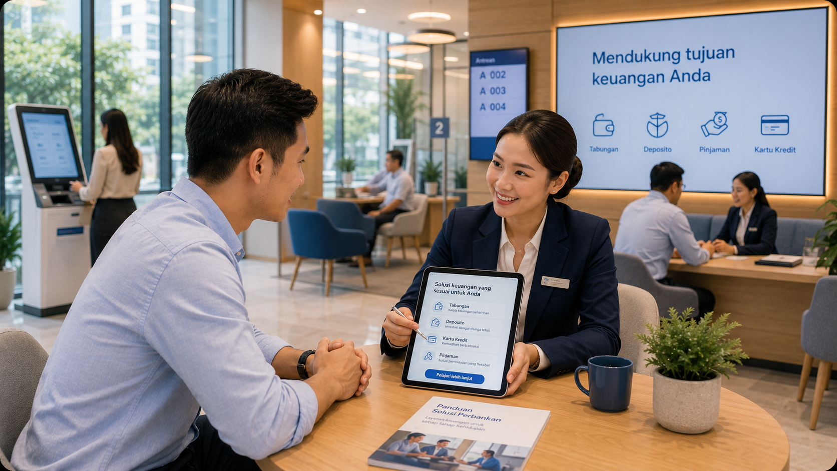 Peneliti cabang bank memeriksa konsultan bank