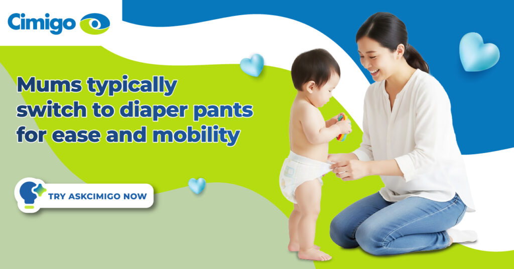Vietnam mums typically switch to diaper pants for ease and mobility