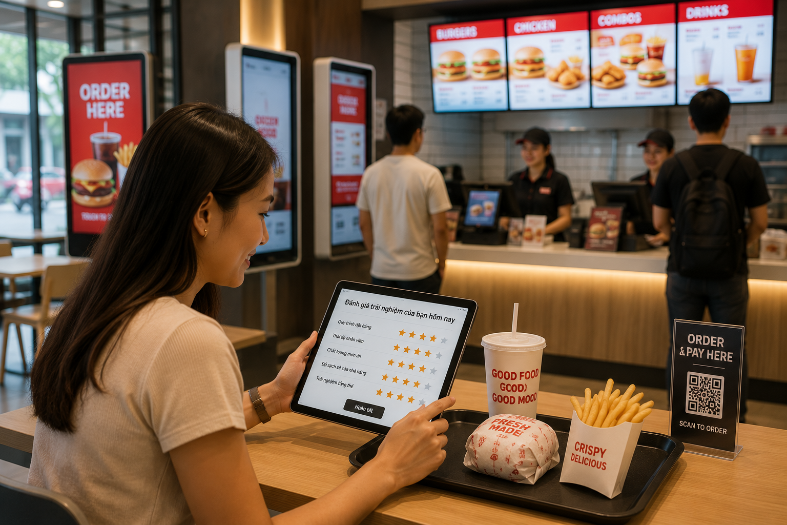 Checking service at a fast food restaurent